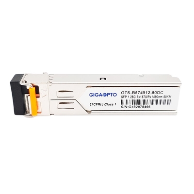 1000BASE BX 1.25G BiDi SFP جهاز الإرسال والاستقبال TX1570nm RX1490nm 80km LC SMF DOM