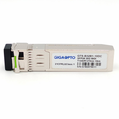 SFP28 25GBASE وحدة SFP ثنائية الاتجاه 1330nm TX 1270nm RX 10km Simplex LC SMF DOM