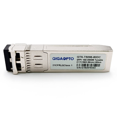 50 جيجاهرتز قابل للضبط خطوة 10G DWDM C-band SFP + SMF Transceiver 80km 1563.86nm-1528.77nm LC DOM